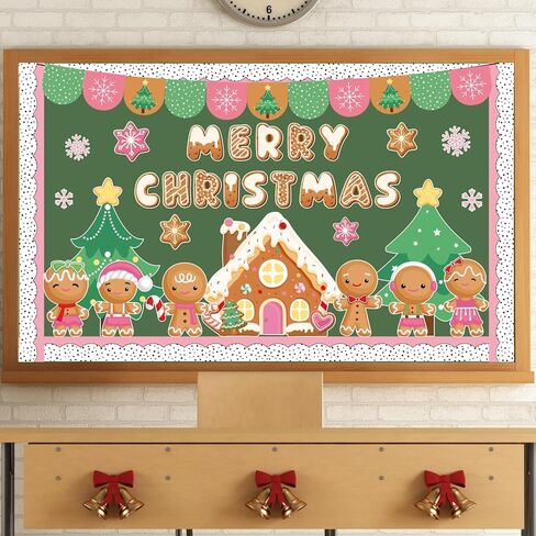 Christmas Gingerbread Bulletin Board Decoration Set Cute Gingerbread Man Classroom Decorations Christmas Tree Snowflake Paper Cutouts for Xmas Winter Holiday School Chalkboard Wall Decor in Saudi Arabia