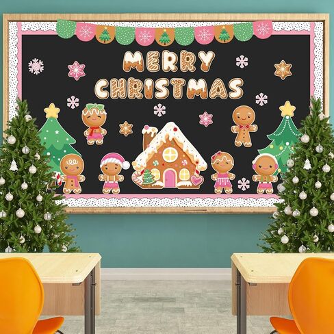 Christmas Gingerbread Bulletin Board Decoration Set Cute Gingerbread Man Classroom Decorations Christmas Tree Snowflake Paper Cutouts for Xmas Winter Holiday School Chalkboard Wall Decor in Saudi Arabia