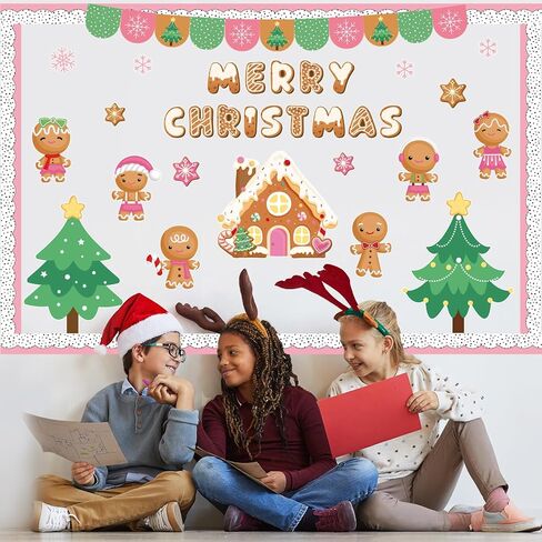 Christmas Gingerbread Bulletin Board Decoration Set Cute Gingerbread Man Classroom Decorations Christmas Tree Snowflake Paper Cutouts for Xmas Winter Holiday School Chalkboard Wall Decor in Saudi Arabia