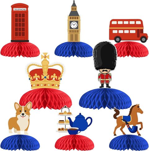 8 Pcs British UK Honeycomb Centerpieces Decorations, London Table Toppers Decor, England 3D Table Signs for National Day Baby Shower Birthday Party Supplies in Saudi Arabia