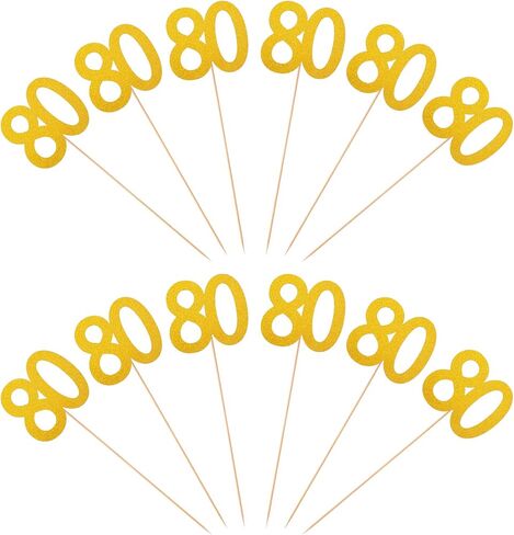 12Pcs 80th Birthday Centerpieces Sticks 80 Year Number Sticks 4" Gold 80 Cake Topper 80s Birthdays Party Decorations Decor Favors 80 Year Old Birthdays Decorations in Saudi Arabia