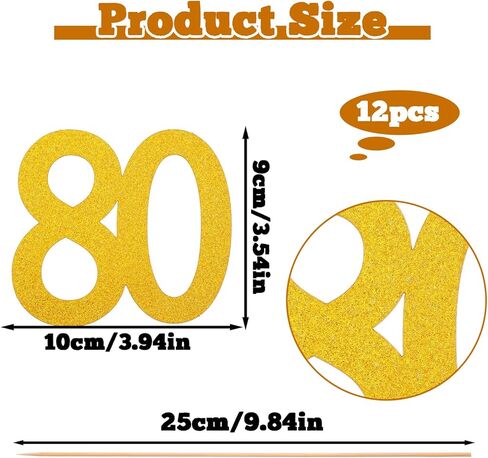 12Pcs 80th Birthday Centerpieces Sticks 80 Year Number Sticks 4" Gold 80 Cake Topper 80s Birthdays Party Decorations Decor Favors 80 Year Old Birthdays Decorations in Saudi Arabia