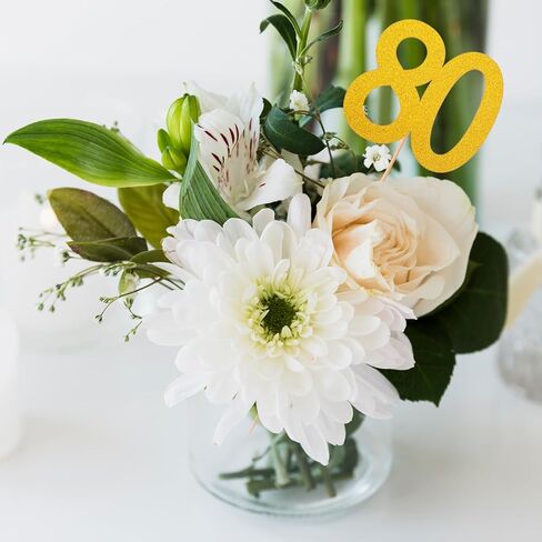 12Pcs 80th Birthday Centerpieces Sticks 80 Year Number Sticks 4" Gold 80 Cake Topper 80s Birthdays Party Decorations Decor Favors 80 Year Old Birthdays Decorations in Saudi Arabia