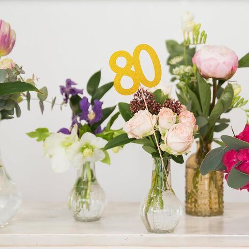 12Pcs 80th Birthday Centerpieces Sticks 80 Year Number Sticks 4" Gold 80 Cake Topper 80s Birthdays Party Decorations Decor Favors 80 Year Old Birthdays Decorations in Saudi Arabia