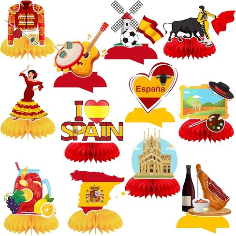 12 Pcs Spain Honeycomb Centerpieces Spain Themed Table Decorations for Fiesta Española Flamenco Party Decor Supplies in Saudi Arabia