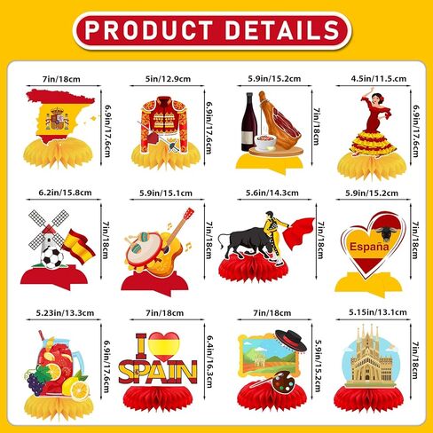 12 Pcs Spain Honeycomb Centerpieces Spain Themed Table Decorations for Fiesta Española Flamenco Party Decor Supplies in Saudi Arabia