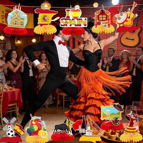12 Pcs Spain Honeycomb Centerpieces Spain Themed Table Decorations for Fiesta Española Flamenco Party Decor Supplies in Saudi Arabia