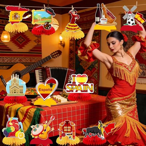 12 Pcs Spain Honeycomb Centerpieces Spain Themed Table Decorations for Fiesta Española Flamenco Party Decor Supplies in Saudi Arabia