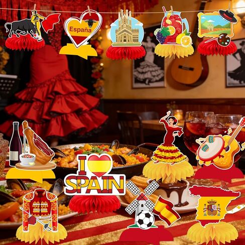 12 Pcs Spain Honeycomb Centerpieces Spain Themed Table Decorations for Fiesta Española Flamenco Party Decor Supplies in Saudi Arabia
