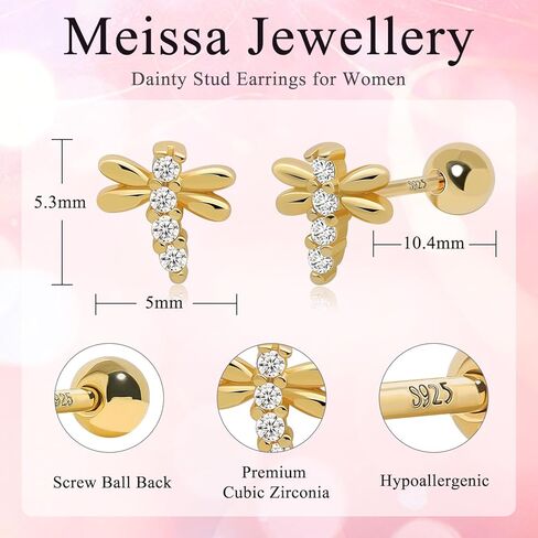 Meissa Animals Earrings Dragonfly Stud Earrings Sterling Silver Stud Earrings with Cubic Zirconia Opal Pearl Cute Animals Stud Hoop Gifts for Women Teen Girl (Gold) in Kuwait