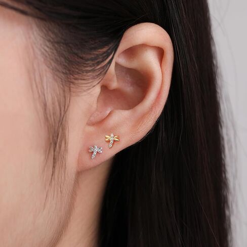 Meissa Animals Earrings Dragonfly Stud Earrings Sterling Silver Stud Earrings with Cubic Zirconia Opal Pearl Cute Animals Stud Hoop Gifts for Women Teen Girl (Gold) in Kuwait