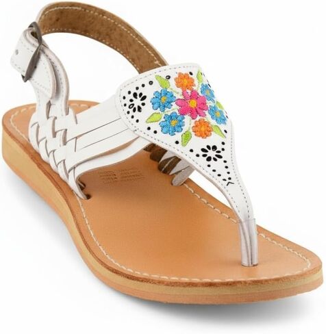 Mexican Leather Sandals with Embroidered Flowers for Women - Model 1314 (7, Black) in Kuwait
