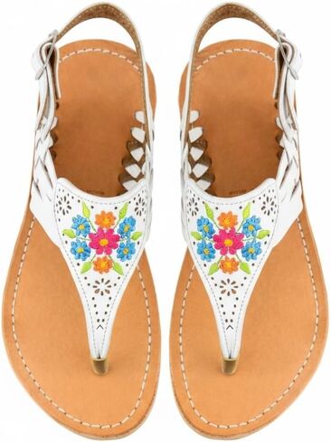 Mexican Leather Sandals with Embroidered Flowers for Women - Model 1314 (7, Black) in Kuwait