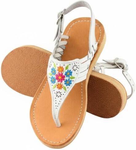 Mexican Leather Sandals with Embroidered Flowers for Women - Model 1314 (7, Black) in Kuwait