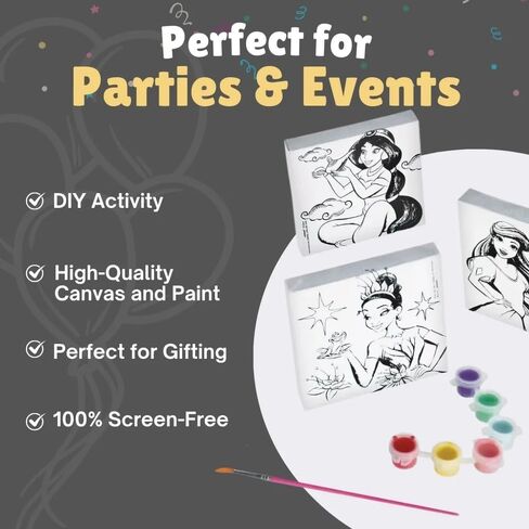 Disney Princess Color Your Own Canvas (4" x 4") - Customizable, Fun & Inspiring Artwork for Kids and Creativity Enthusiasts - 1 Set in Saudi Arabia