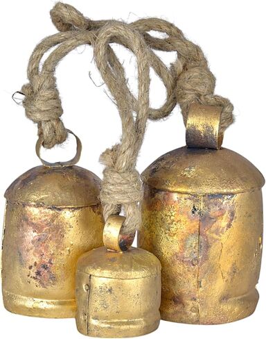 Decorative Cow Bells with Jute Hanging Rope, Bells for Door & Door Knob, Christmas Bells for Decoration, Giant Christmas Ornaments - Ideal for Home and Christmas Festival (Gold-C) in Saudi Arabia