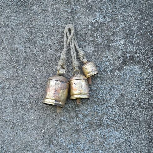 Decorative Cow Bells with Jute Hanging Rope, Bells for Door & Door Knob, Christmas Bells for Decoration, Giant Christmas Ornaments - Ideal for Home and Christmas Festival (Gold-C) in Saudi Arabia