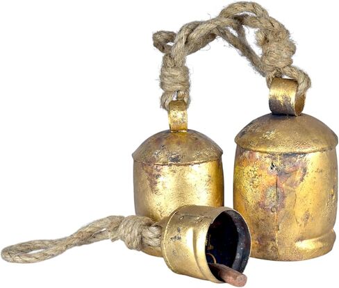 Decorative Cow Bells with Jute Hanging Rope, Bells for Door & Door Knob, Christmas Bells for Decoration, Giant Christmas Ornaments - Ideal for Home and Christmas Festival (Gold-C) in Saudi Arabia