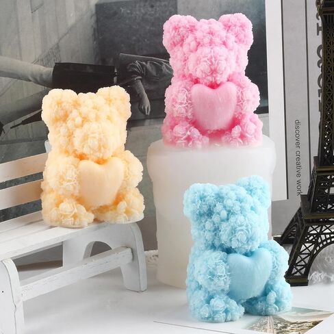 Rose Bear Candle Molds 3D Teddy Bear Silicone Mold for Candle Making Resin Aromatherapy Gypsum Wax Soap Clay Craft in Saudi Arabia