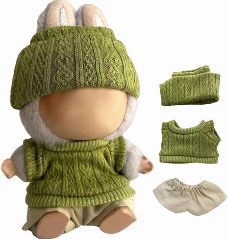 Doll Clothing Set, Green Knit Sweater with Beanie and Khaki Pants, Fits 15-17 cm Dolls(3 Pcs in Total) in Saudi Arabia