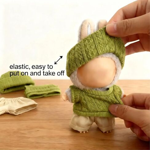 Doll Clothing Set, Green Knit Sweater with Beanie and Khaki Pants, Fits 15-17 cm Dolls(3 Pcs in Total) in Saudi Arabia
