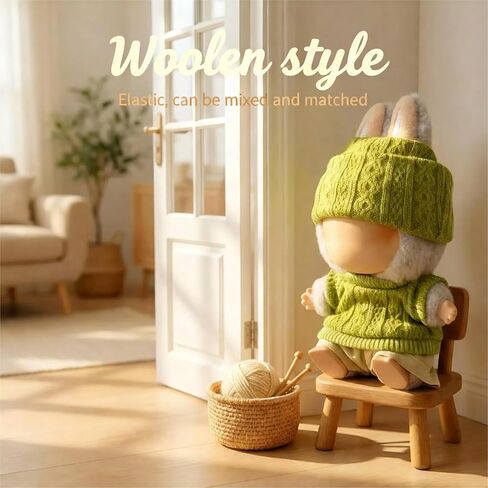 Doll Clothing Set, Green Knit Sweater with Beanie and Khaki Pants, Fits 15-17 cm Dolls(3 Pcs in Total) in Saudi Arabia