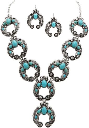 Rosemarie & Jubalee Women's Cowgirl Chic Western Style Colorful Howlite Stone Squash Blossoms Y-Drop Necklace Earrings Set, 24"+3" Extension in Kuwait