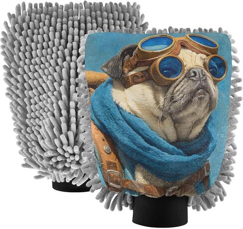 AIXIWAWA Traveling Pug Print Car Wash Mitt Washing Glove Scratch Free Water Absorbent 2 Pack Large in Saudi Arabia