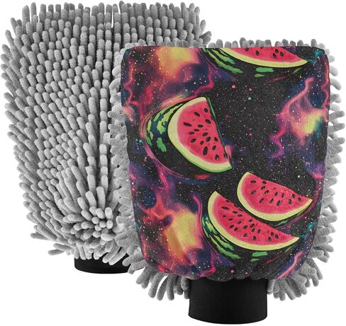 AIXIWAWA Car Wash Mitt Washing Glove Scratch Free Water Absorbent 2 Pack Medium Pattern Watermelon Print in Saudi Arabia