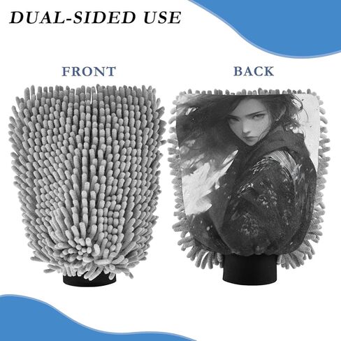 AIXIWAWA Car Wash Mitt Washing Glove Scratch Free Water Absorbent 2 Pack Medium Female Samurai Print in Saudi Arabia