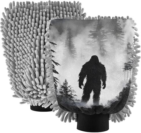 AIXIWAWA Car Wash Mitt Washing Glove Scratch Free Water Absorbent 2 Pack Medium Mysterious Sasquatch Print in Saudi Arabia