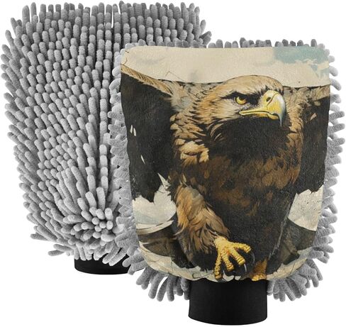 AIXIWAWA Car Wash Mitt Washing Glove Scratch Free Water Absorbent 2 Pack Medium Flying Hawk Print in Saudi Arabia
