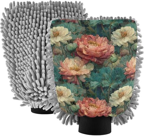AIXIWAWA Vintage Flowers Print Car Wash Mitt Washing Glove Scratch Free Water Absorbent 2 Pack Large in Saudi Arabia