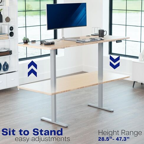 إطار مكتب كهربائي من VIVO، محطة عمل DIY، إطار فقط، محرك مزدوج مريح وقاعدة قابلة للتعديل مع وحدة تحكم في الذاكرة، أسود، DESK-E-200B in Kuwait