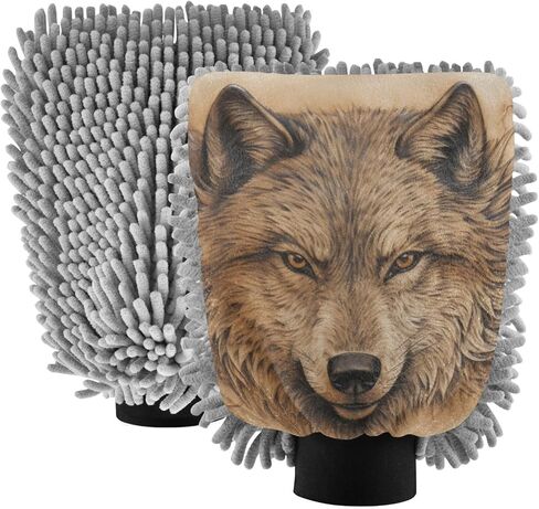 AIXIWAWA Car Wash Mitt Washing Glove Scratch Free Water Absorbent 2 Pack Medium Long Mane Wolf Print in Saudi Arabia