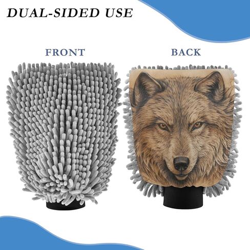 AIXIWAWA Car Wash Mitt Washing Glove Scratch Free Water Absorbent 2 Pack Medium Long Mane Wolf Print in Saudi Arabia