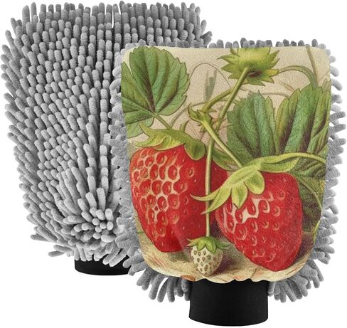 AIXIWAWA Car Wash Mitt Washing Glove Scratch Free Water Absorbent 2 Pack Medium Realistic Strawberry Print in Saudi Arabia