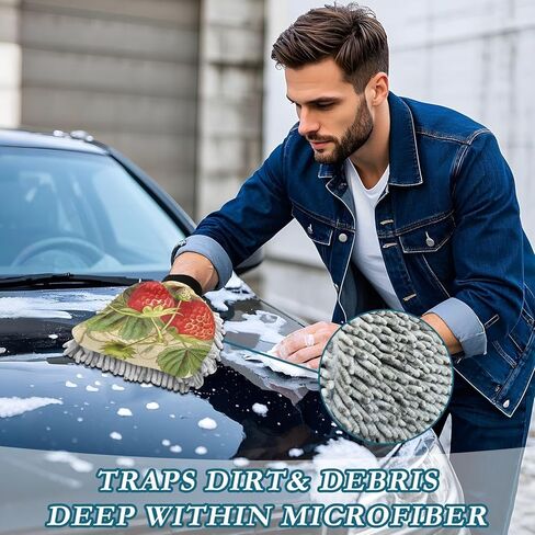 AIXIWAWA Car Wash Mitt Washing Glove Scratch Free Water Absorbent 2 Pack Medium Realistic Strawberry Print in Saudi Arabia