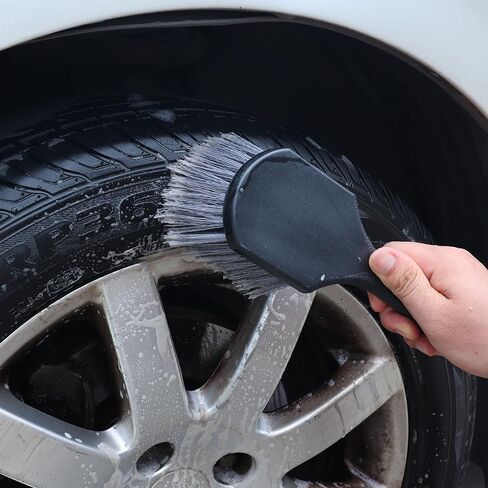 Wheel & Tire Brush for Car Rim, Soft Bristle Car Wash Brush, Cleaning Tires & Releases Dirt and Road Grime, Short Handle for Easy Scrubbing Black (20.5x7cm) in Saudi Arabia