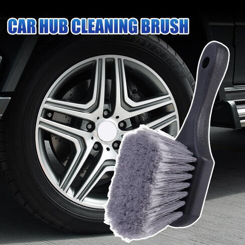 Wheel & Tire Brush for Car Rim, Soft Bristle Car Wash Brush, Cleaning Tires & Releases Dirt and Road Grime, Short Handle for Easy Scrubbing Black (20.5x7cm) in Saudi Arabia