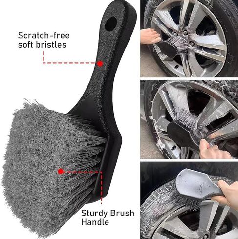 Wheel & Tire Brush for Car Rim, Soft Bristle Car Wash Brush, Cleaning Tires & Releases Dirt and Road Grime, Short Handle for Easy Scrubbing Black (20.5x7cm) in Saudi Arabia