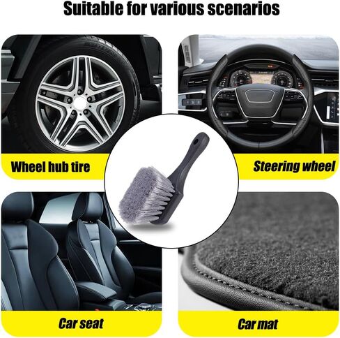 Wheel & Tire Brush for Car Rim, Soft Bristle Car Wash Brush, Cleaning Tires & Releases Dirt and Road Grime, Short Handle for Easy Scrubbing Black (20.5x7cm) in Saudi Arabia