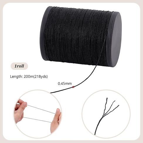 سلك شمع من الكتان الطبيعي 0.45 مم من PH PandaHall، سلك شمع بطول 218 ياردة، حبال خرز خيط أسود مشمع للخرز من أجل Bookbingding الجلود الخياطة Dreamcatcher Jewelry Macrame Project in Kuwait