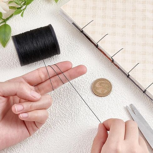 سلك شمع من الكتان الطبيعي 0.45 مم من PH PandaHall، سلك شمع بطول 218 ياردة، حبال خرز خيط أسود مشمع للخرز من أجل Bookbingding الجلود الخياطة Dreamcatcher Jewelry Macrame Project in Kuwait