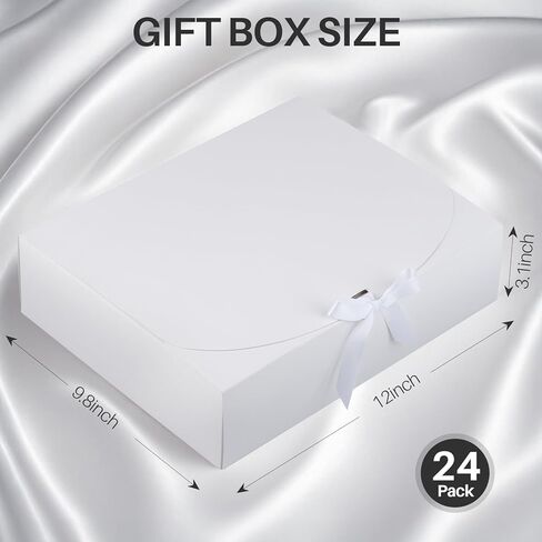 24 عبوة من علب الهدايا مع أغطية، صندوق اقتراح لرفقاء العريس مقاس 12 × 9.8 × 3.1 بوصة، صندوق هدايا أسود فاخر مع شريط لحفلات الزفاف، والتعبئة، والهدايا، وأعياد الميلاد (أبيض) in Saudi Arabia