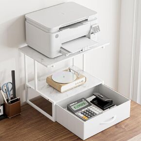 Masupu Printer Stand for Desk, Printer Table with Fabric Storage Drawer, 2 Tier Desktop Shelf, Multi-Purpose Desk Organizer for Home Office, 3D Printer, Fax Machine, Scanner, Marble White in Saudi Arabia