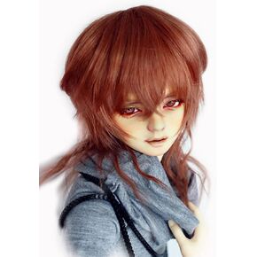 1/4 7-8" 18-20cm Bjd Doll Hair Wig Layer Slim Red Brown Mid Long Curly Only for Adult and Teenager in Saudi Arabia