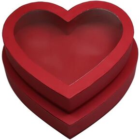 صندوق هدايا من الورق المقوى على شكل قلب مقاس 10 بوصات لتغليف زهور الفراولة والحلويات مع مجموعة نافذة شفافة مكونة من 2 (L/M) (وردي) in Kuwait