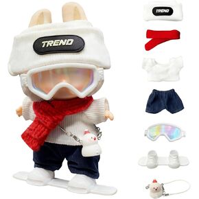 Doll Clothes for 17cm Dolls, Winter Ski Style,Set with Trend Beanie, Red Scarf, Goggles, Snowman Charm & Mini Snowboard – Cute Collectible Dolls Outfits in Saudi Arabia