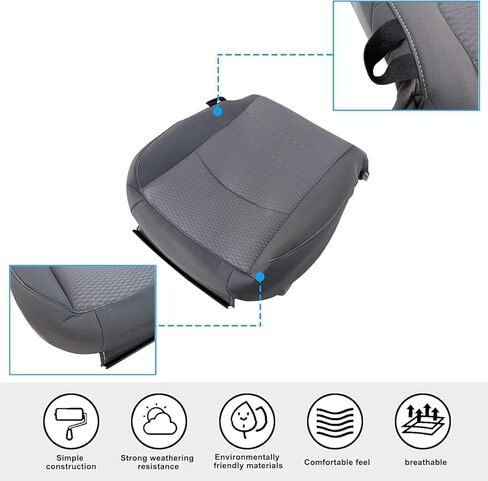 SecosAutoparts Driver Side Bottom and Top Lean Back Replacement Cloth Seat Cover Gray Compatible with Dodge Ram 1500 2500 3500 4500 5500 2013 2014 2015 2016 2017 2018 in Saudi Arabia